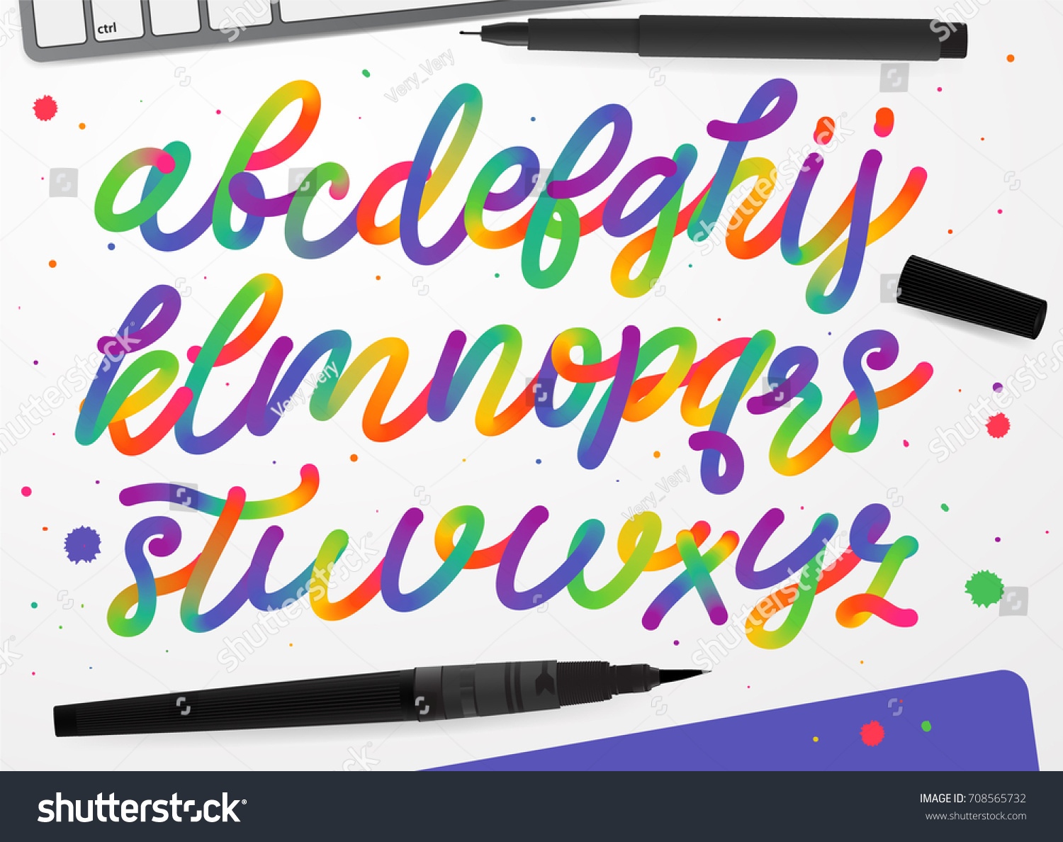 Rainbow Alphabet Colorful Vector Alphabet Kids Stock Vector