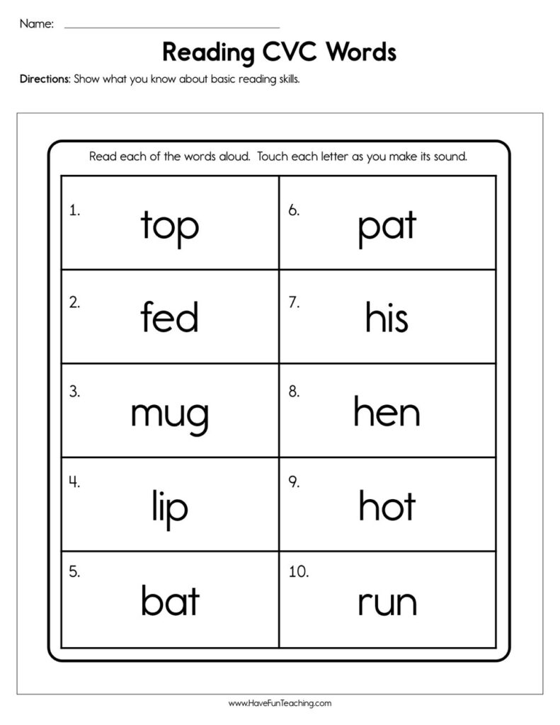 Reading Cvc Words Worksheet