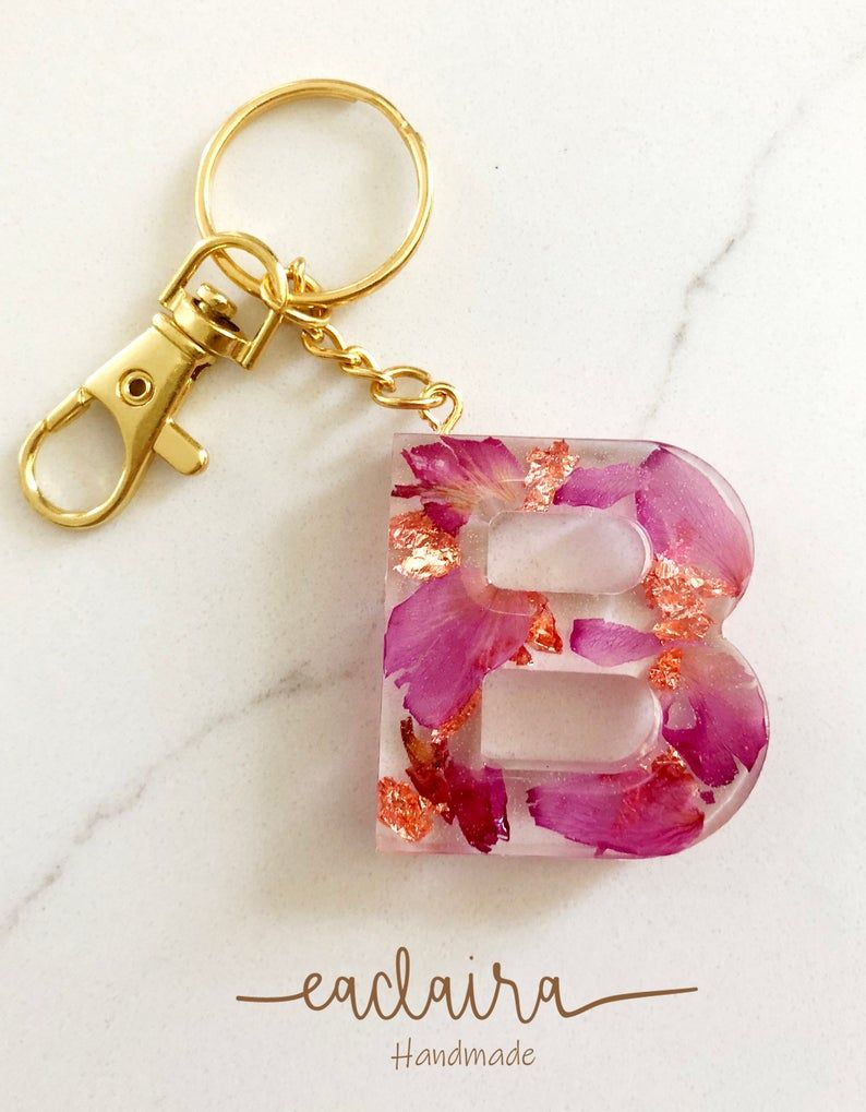 Real Flower Resin Keychain Rose Petals Keychain Handmade