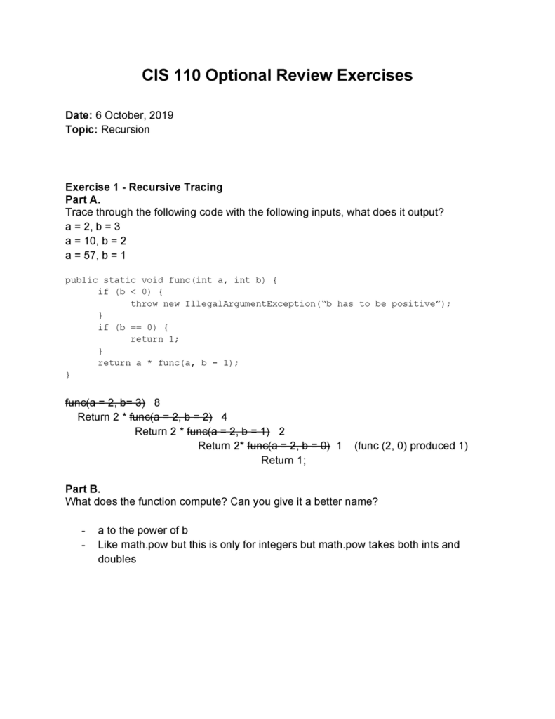 Recursion Worksheet   Cis 110   Upenn   Studocu