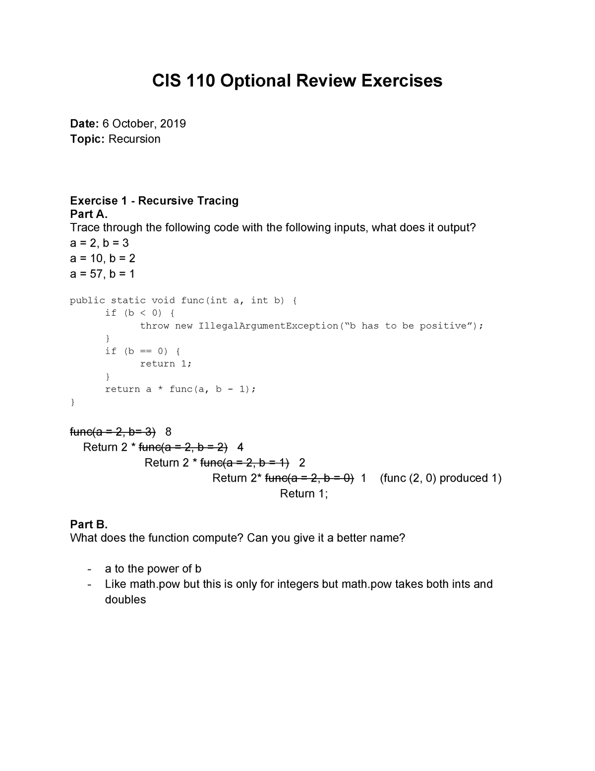 Recursion Worksheet - Cis 110 - Upenn - Studocu