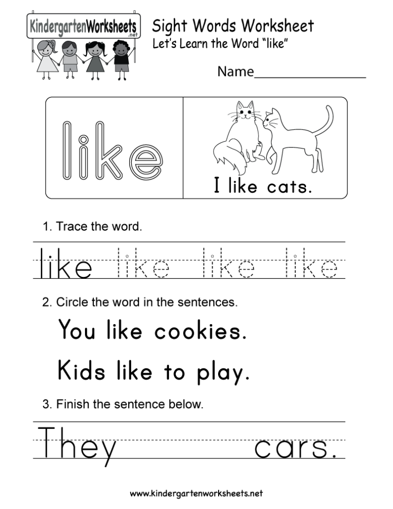 Sight Word (Like) Worksheet   Free Kindergarten English