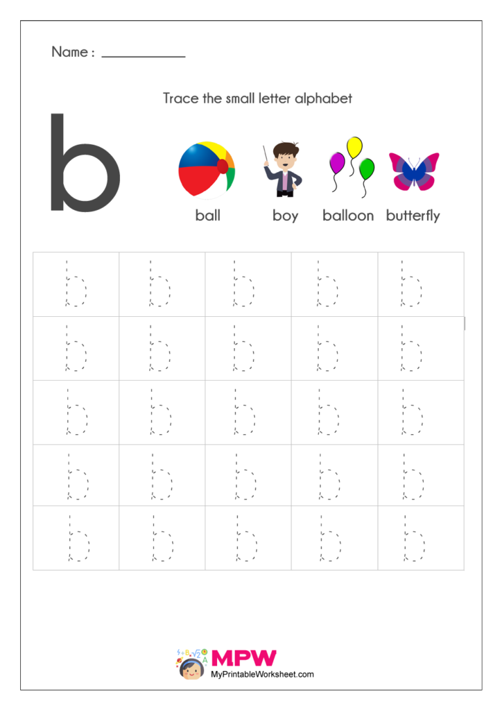 Small Letter Alphabets Tracing And Writing Worksheets Printable Inside Alphabet B Tracing Worksheet
