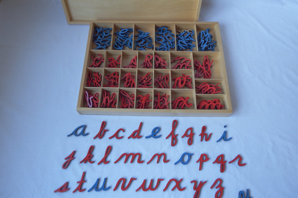 Small Wood Movable Alphabet, Cursive.