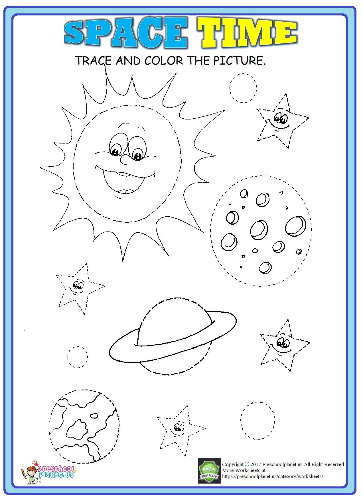 Space Trace Worksheet | Preschool Math Worksheets, Space