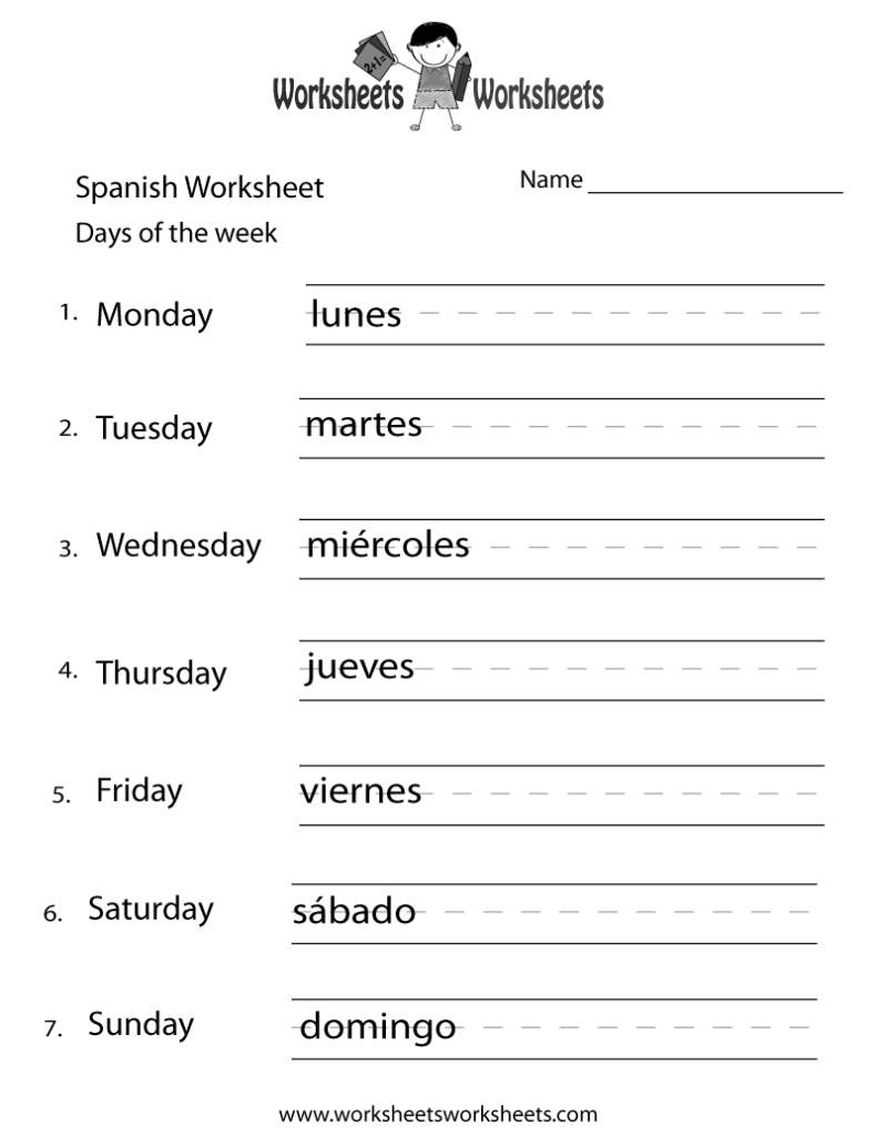 Spanish Days Of The Week Worksheet   Free Printable