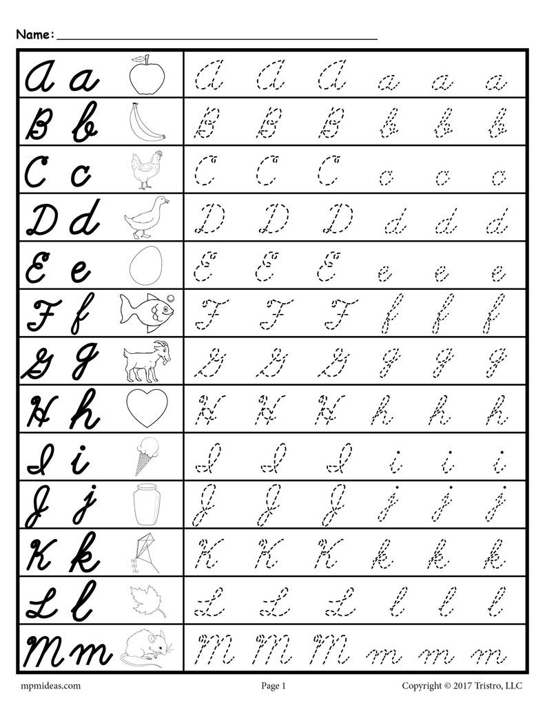 Cursive Alphabet Uppercase And Lowercase Chart  AlphabetWorksheetsFree com