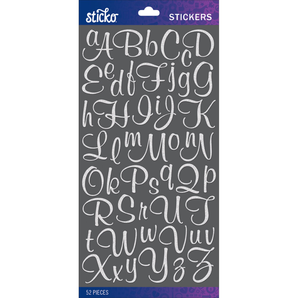 Sticko Alphabet Stickers White Glitter Script Small