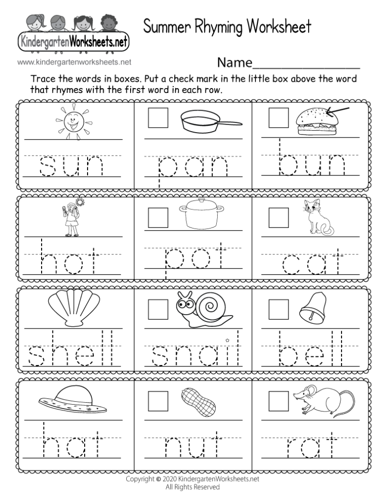 Summer Rhyming Worksheet For Kindergarten   Free Printable