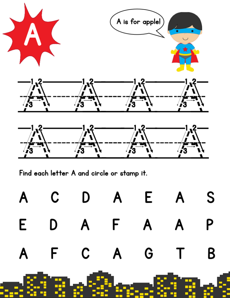 Super Hero Page A | Tracing Letters, Lettering, Letter