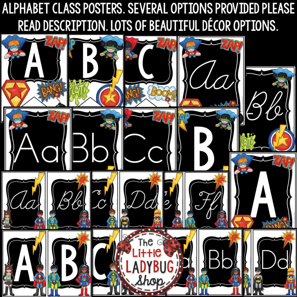 Superhero Classroom Theme Decor: Print & Cursive Alphabet Posters Bulletin  Board