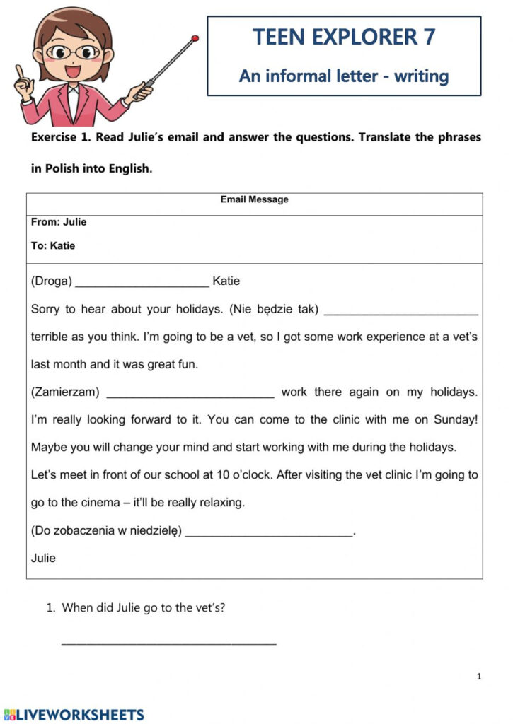Teen Explorer 7 An Informal Letter   Writing.   Interactive Regarding Letter 7 Worksheets