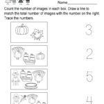 Thanksgiving Counting Worksheet   Free Kindergarten Holiday