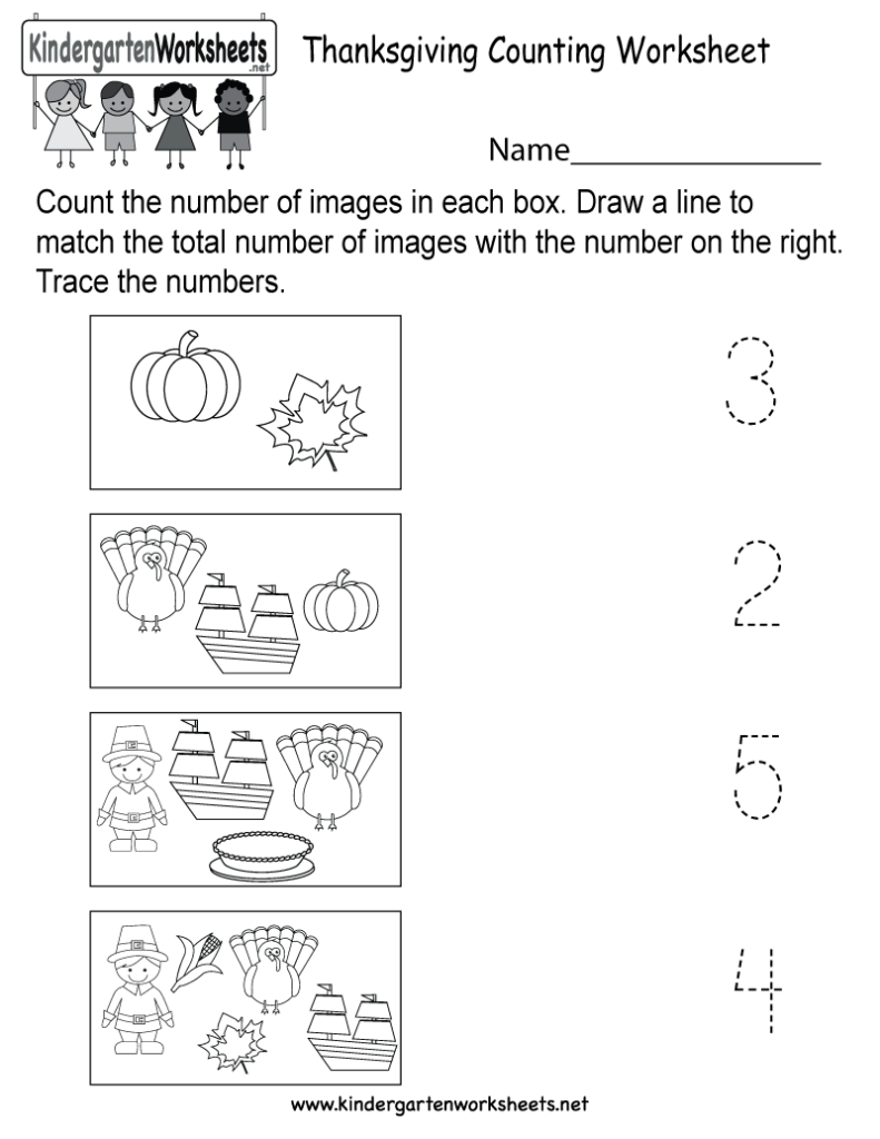 Thanksgiving Counting Worksheet   Free Kindergarten Holiday