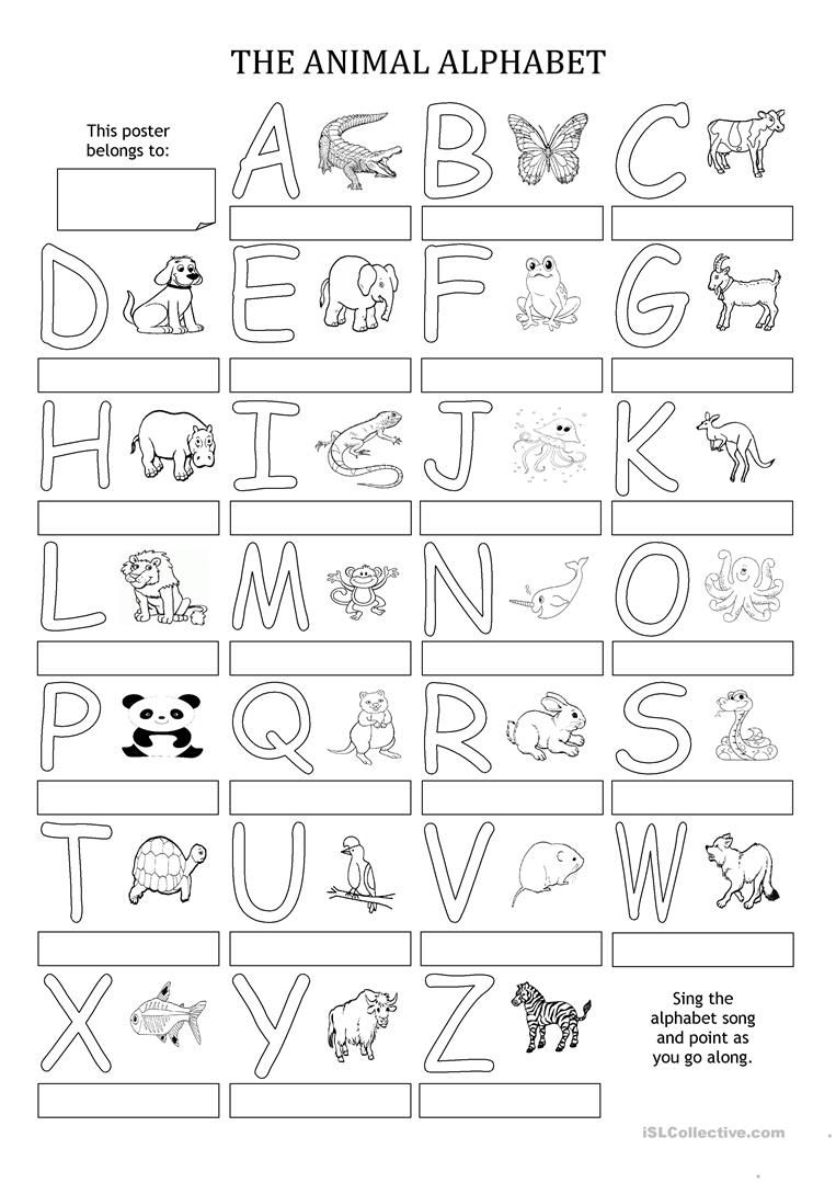 The Animal Alphabet - Poster | Alphabet Printables, Learning in Alphabet Worksheets For Esl