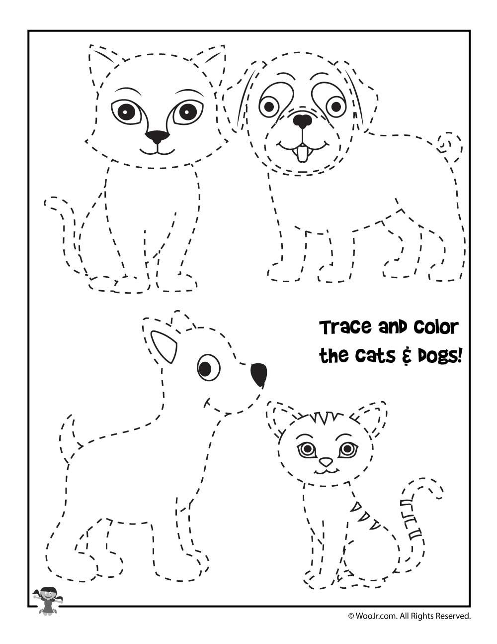 Trace And Color The Animals Worksheet | Woo! Jr. Kids