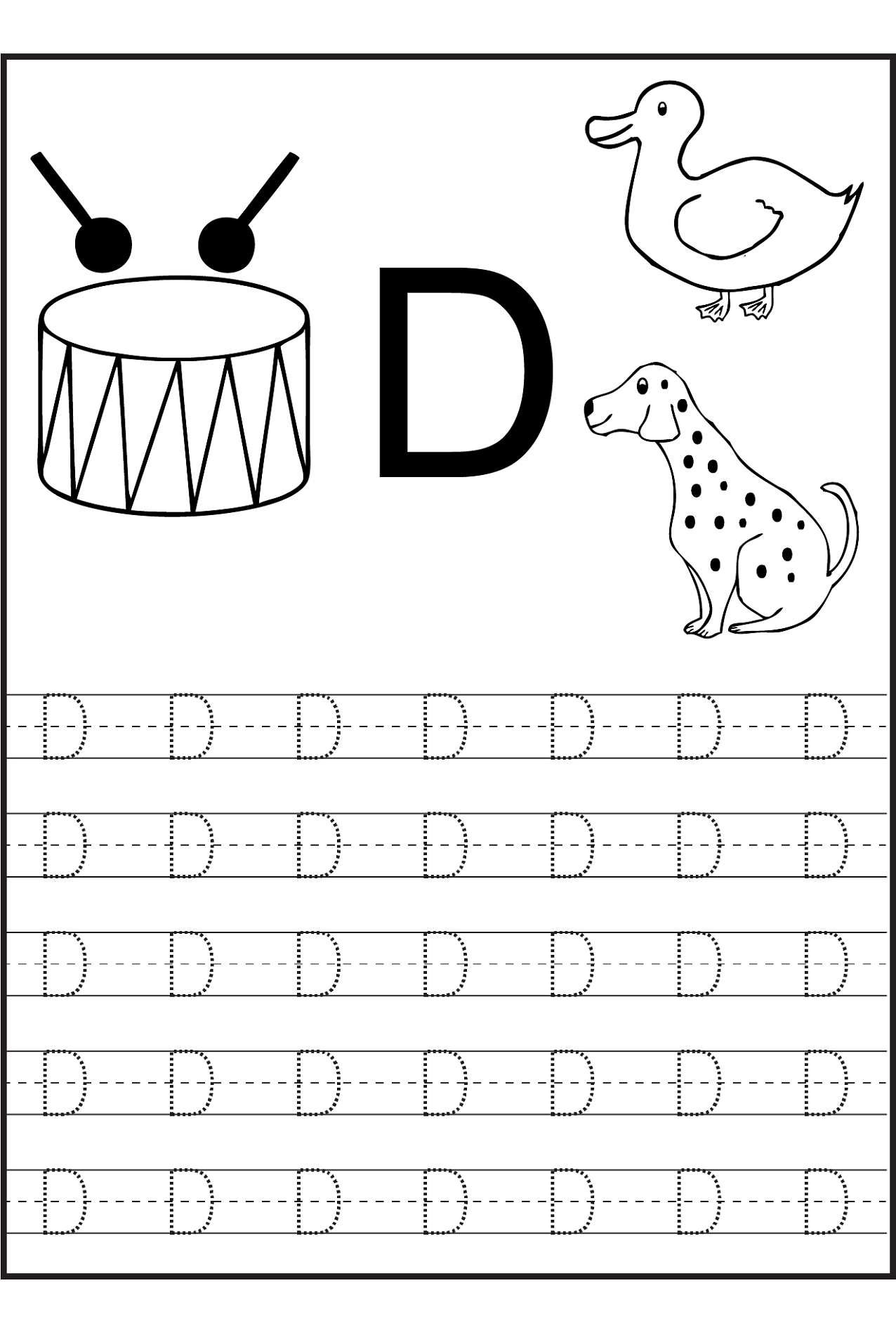 Letter D Tracing Worksheets Preschool | AlphabetWorksheetsFree.com