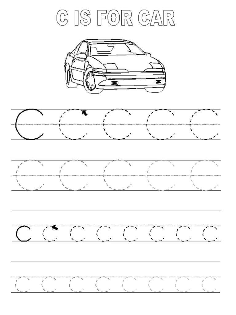 Trace Letter Worksheets Activity Shelter Tracing Car