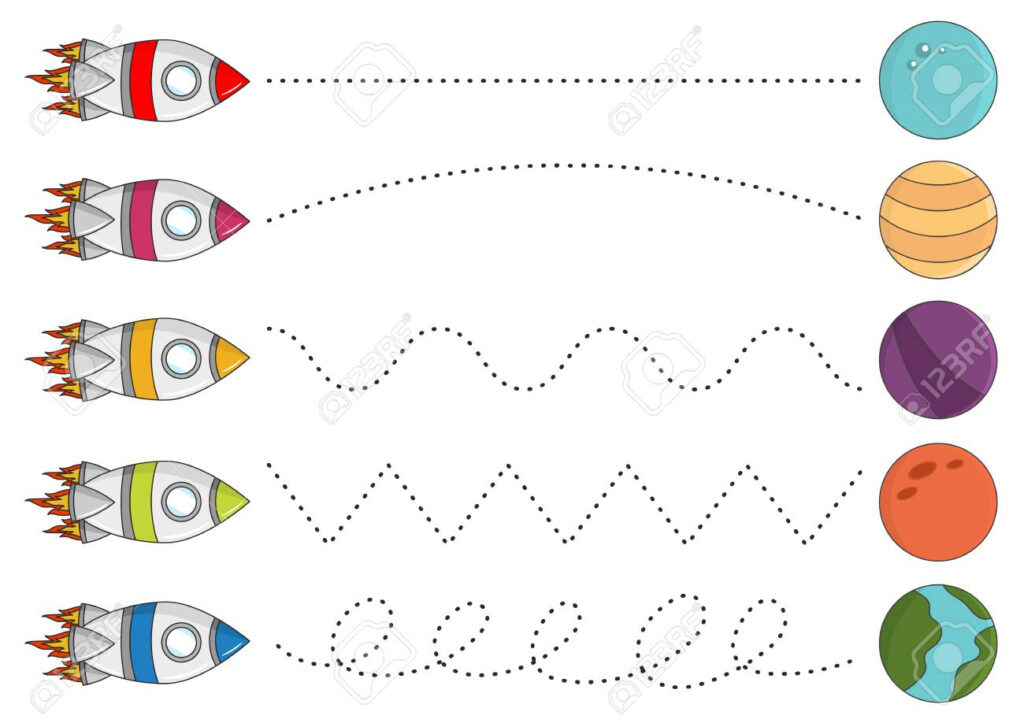 Trace Line Worksheet For Kids, Practicing Fine Motor Skills