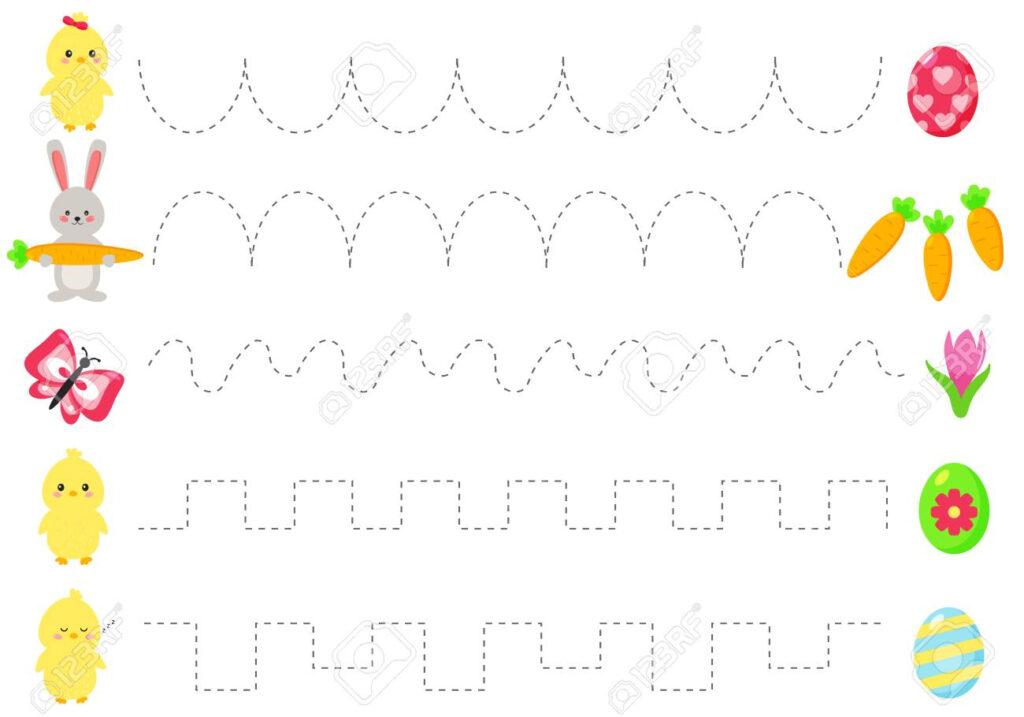 Trace Line Worksheet For Kids, Practicing Fine Motor Skills