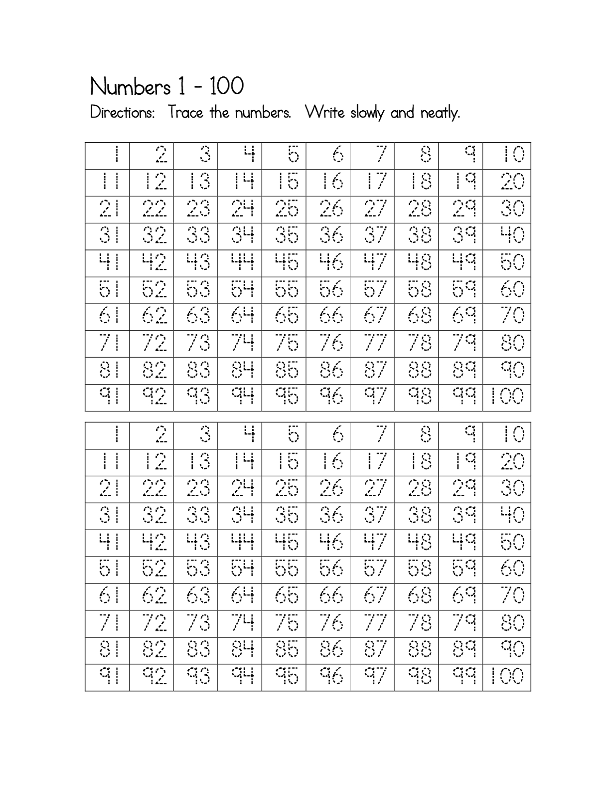 Trace Numbers 1 100 Worksheet | Printable Worksheets And