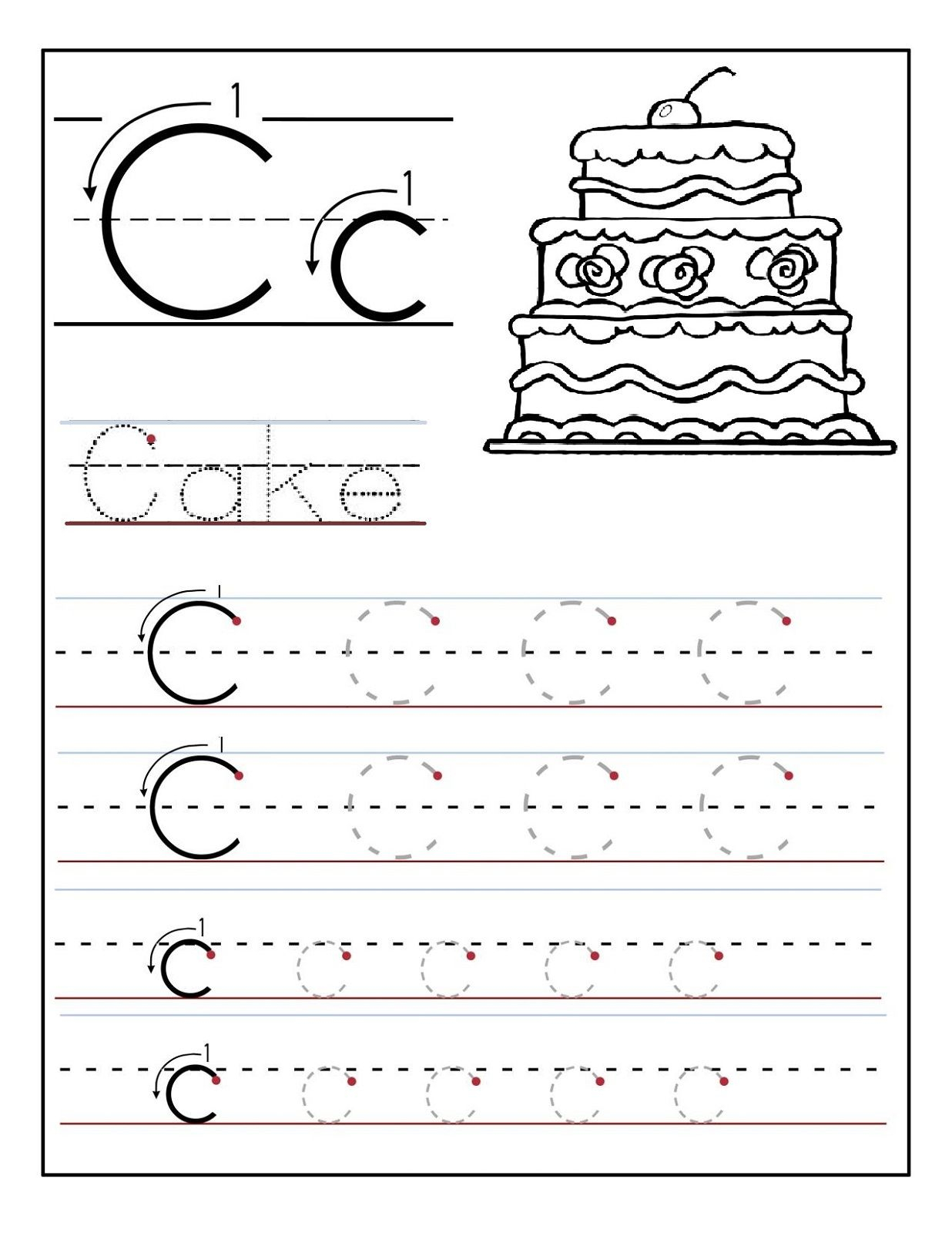 Trace The Letter C Worksheets | Letter Tracing Worksheets in C Letter Tracing
