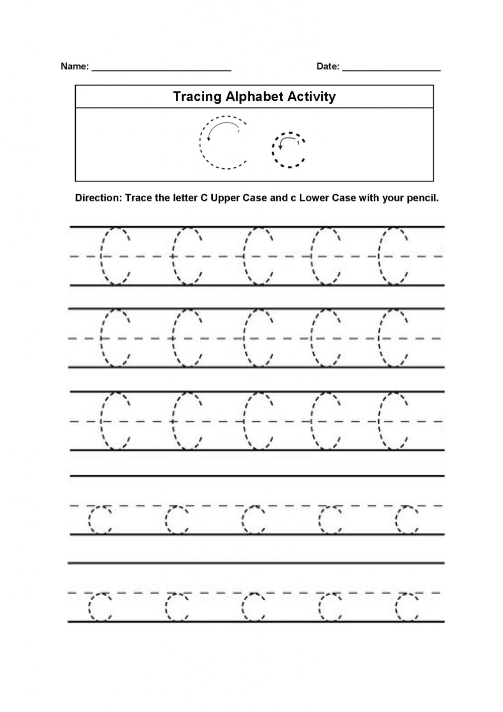 Trace The Letter C Worksheets Printable | 101 Activity In throughout Letter C Tracing Printable