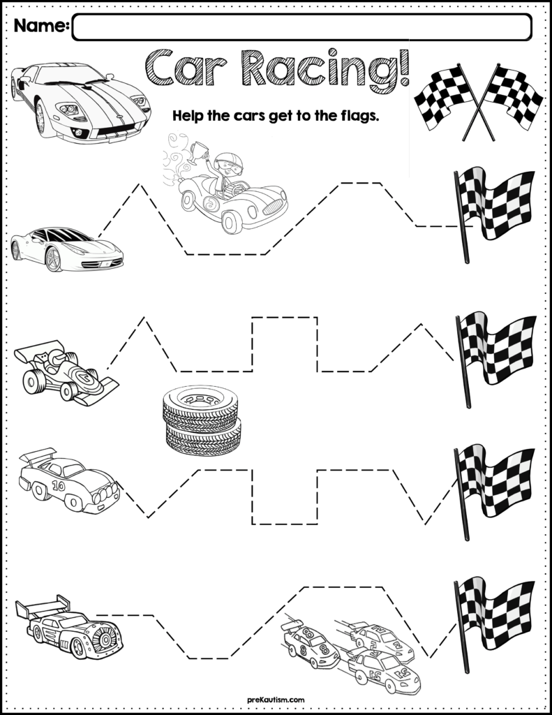Trace The Pattern: Race Cars Worksheets | Tracing Worksheets Trace The Pattern: Race Cars Worksheets | Tracing Worksheets