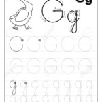 Tracing Alphabet Letter G. Black And White Educational Pages..