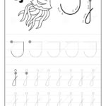 Tracing Alphabet Letter J. Black And White Educational Pages In Letter Tracing J