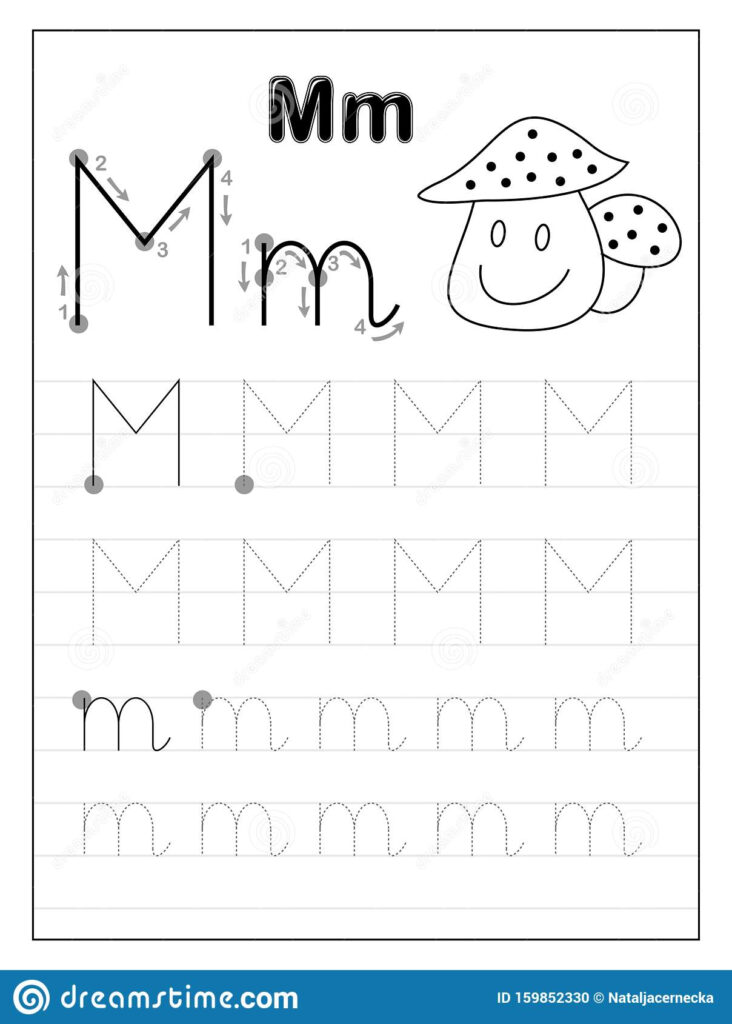 Tracing Alphabet Letter M. Black And White Educational Pages Inside Letter M Tracing Worksheet