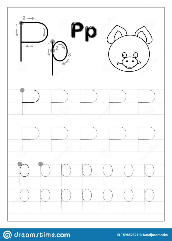 Tracing Alphabet Letter P Black And White Educational Pages