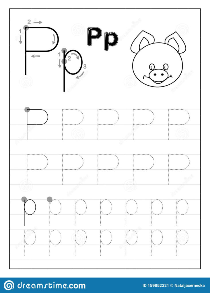 Tracing Alphabet Letter P Black And White Educational Pages Intended For Letter P Tracing Worksheet