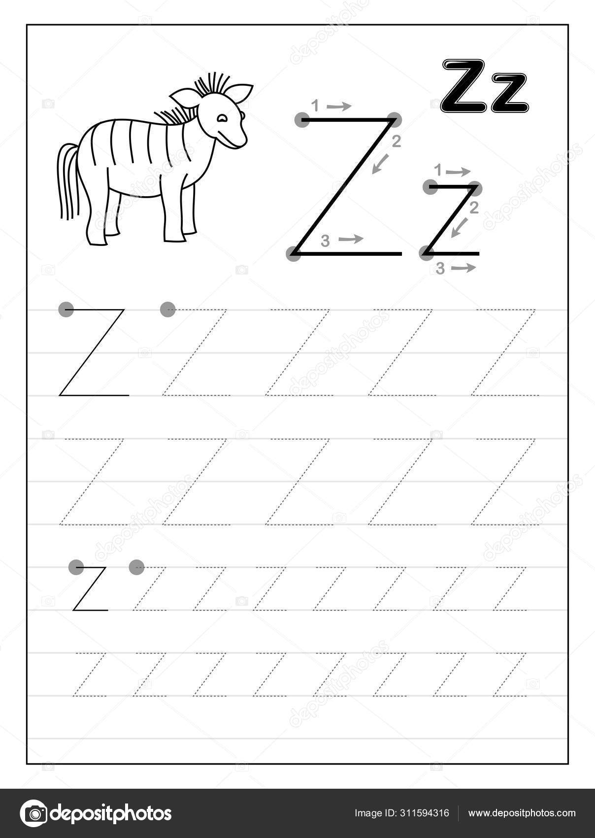 Tracing Alphabet Letter Z. Black And White Educational Pages On Line For  Kids. Printable Worksheet For Children Textbook. Developing Skills Of pertaining to Letter Zz Worksheets