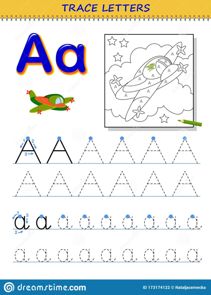 Tracing Letter A For Study Alphabet. Printable Worksheet For Inside Alphabet Tracing Book Printable