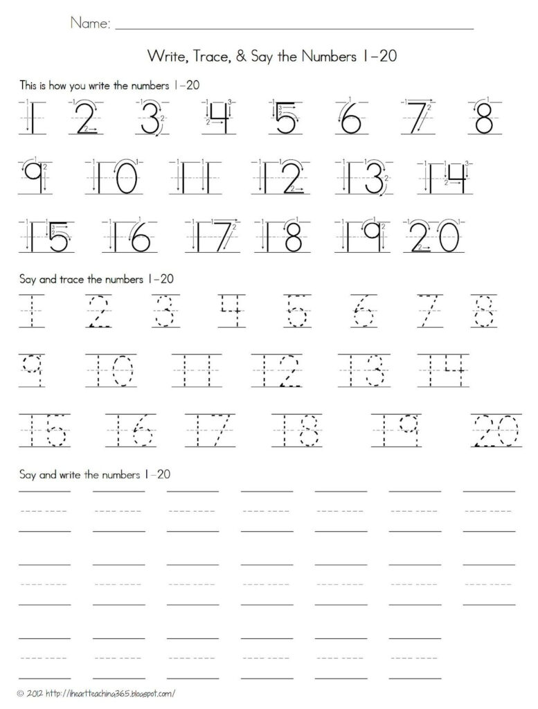 Tracing Numbers 1 20 With Directional Arrows. | Writing