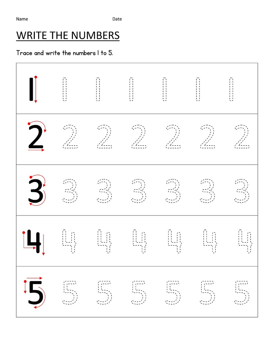 Tracing Numbers 1-5 within Letter 5 Tracing