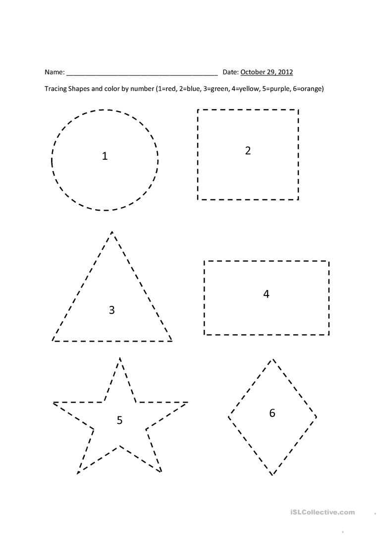 Tracing Shapes - Colornumber - English Esl Worksheets