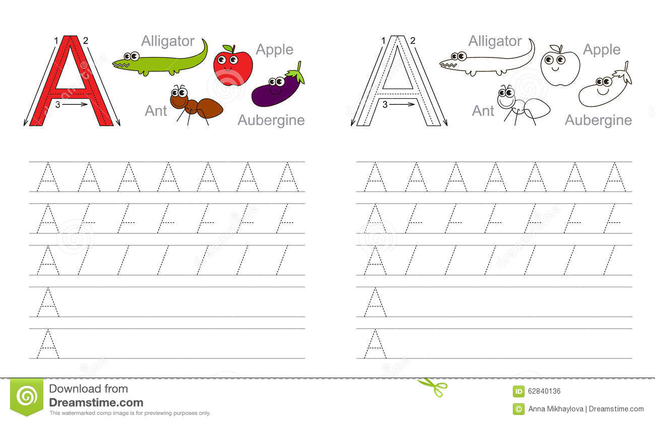 Tracing Worksheet For Letter A Stock Vector - Illustration for A Letter Worksheets