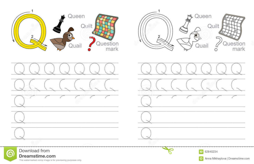 Tracing Worksheet For Letter Q Stock Vector   Illustration