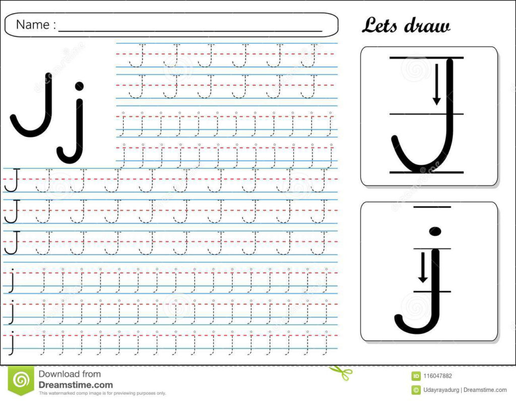 Tracing Worksheet  Jj Stock Vector. Illustration Of Spelling In Alphabet J Tracing