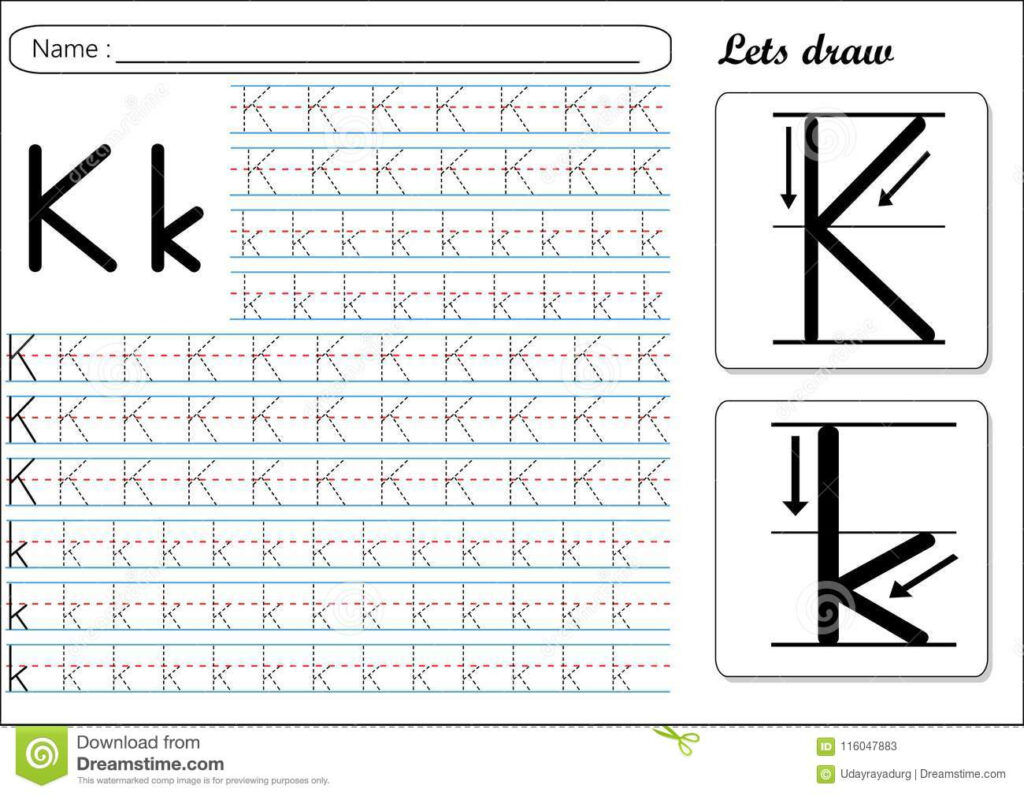 Tracing Worksheet  Kk Stock Vector. Illustration Of Learn