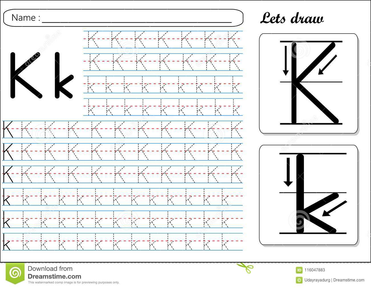 Tracing Worksheet -Kk Stock Vector. Illustration Of Learn throughout Letter K Tracing Sheet