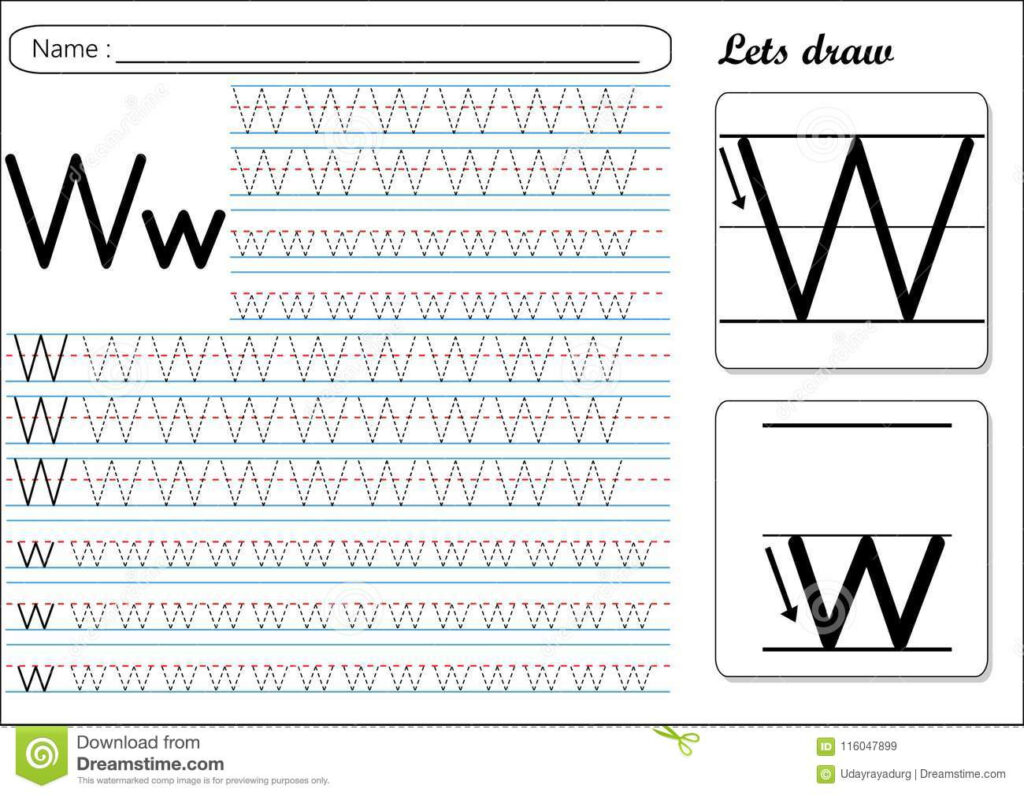 Tracing Worksheet  Ww Stock Vector. Illustration Of Practice