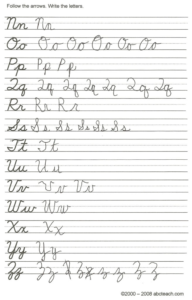 Tremendous Cursive Handwriting Alphabet Printable