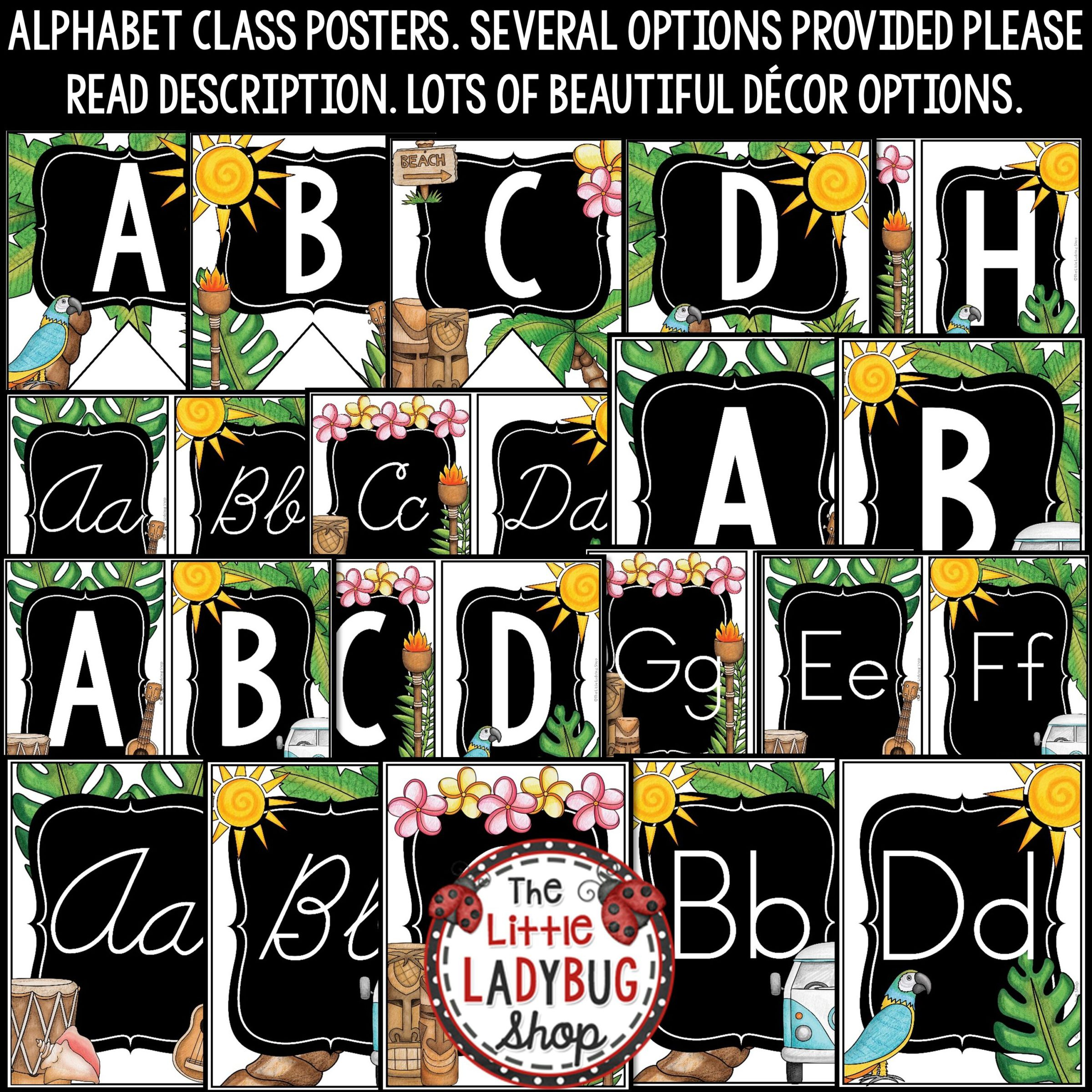 Tropical Classroom Decor: Print &amp;amp; Cursive Alphabet Posters Bulletin Board