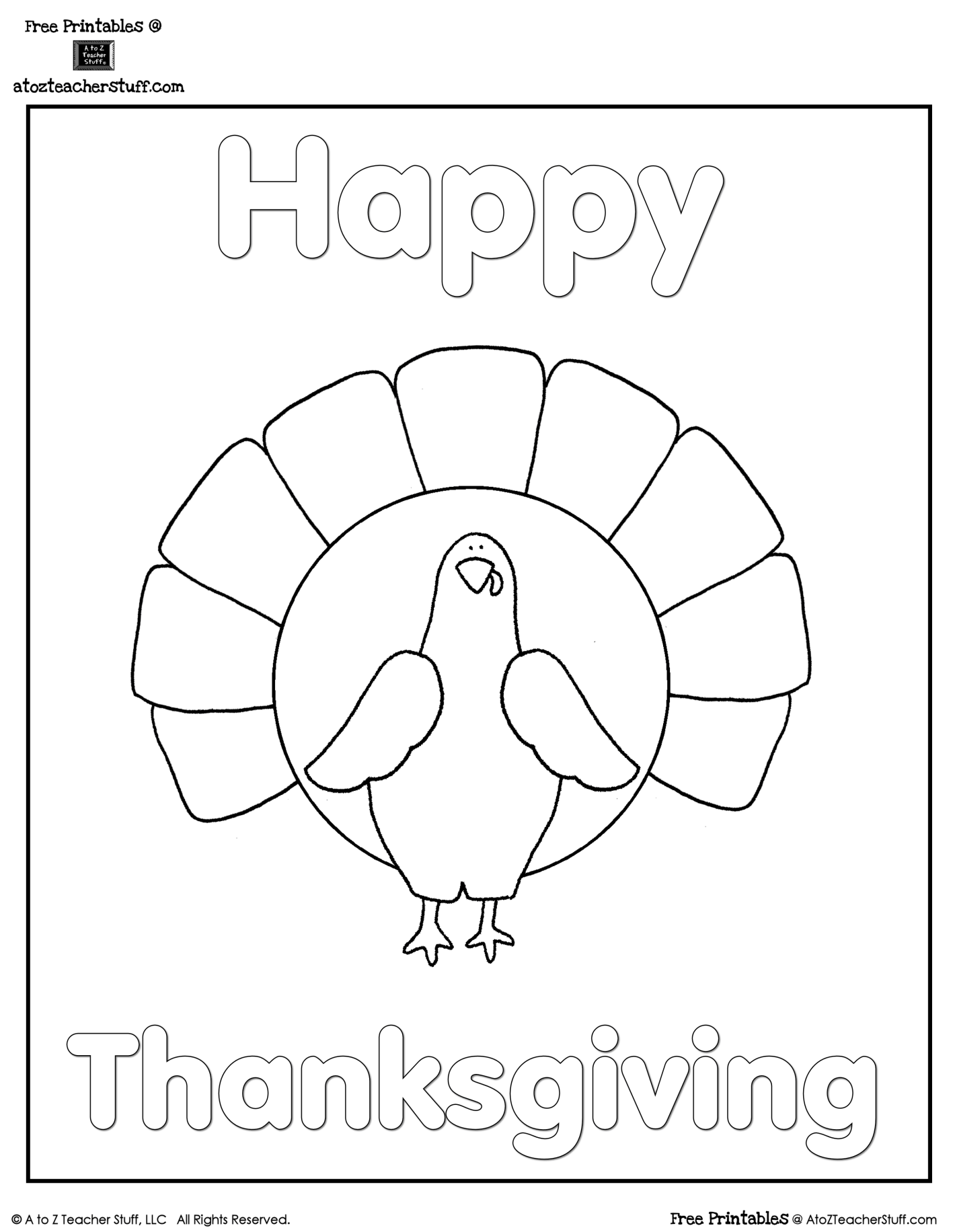 Turkey Coloring Sheet | A To Z Teacher Stuff Printable Pages