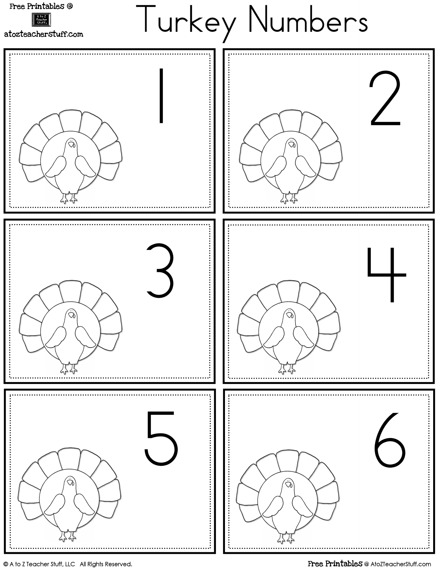 Turkey Number Cards | A To Z Teacher Stuff Printable Pages