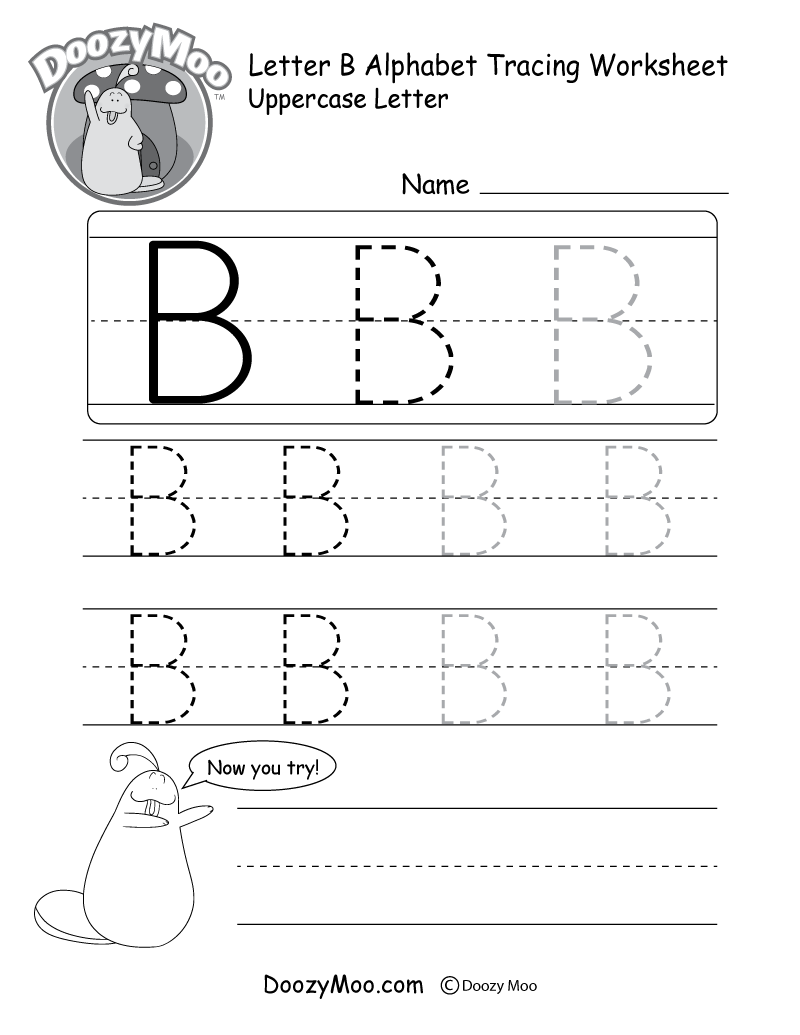 Uppercase Letter B Tracing Worksheet - Doozy Moo