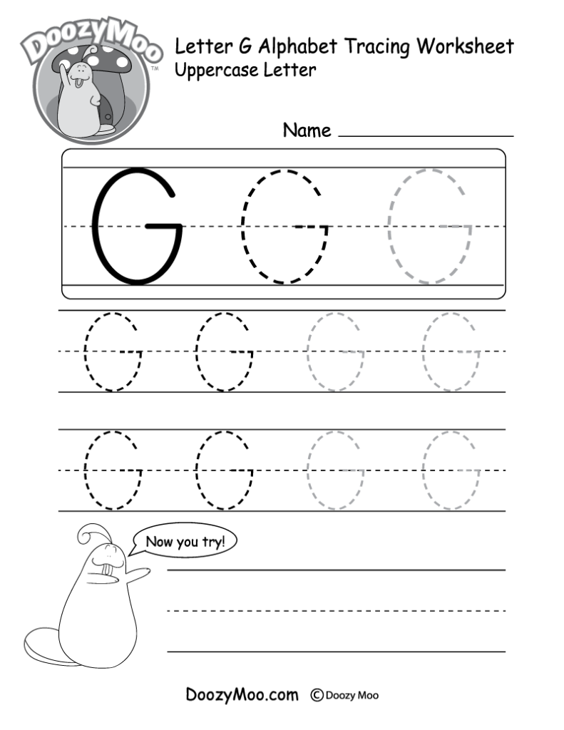 Uppercase Letter G Tracing Worksheet   Doozy Moo